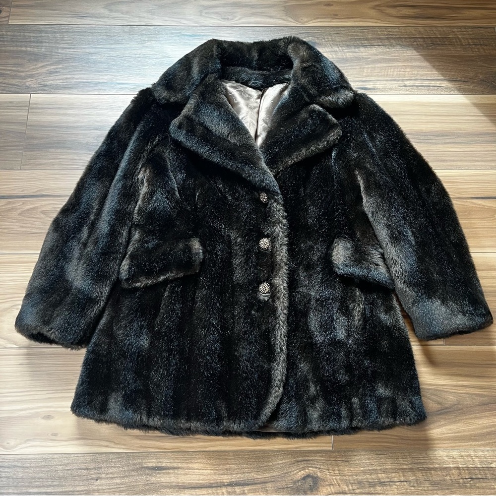 Vintage Mincara Russel Taylor Faux Fur Black Coat Union Made USA Size Medium